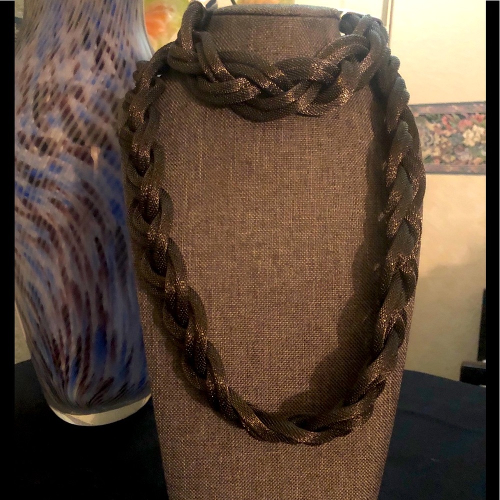 Dark Silvertone Braided Necklace, Bracelet
